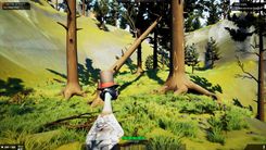 A duck cutting down trees.